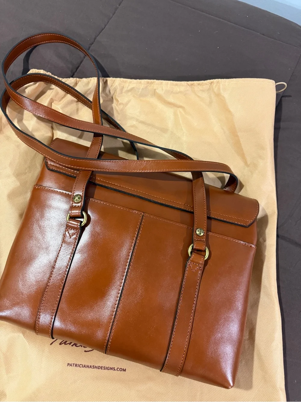 Patricia Nash Cognac Leather Stud-Accent Shoulder Bag